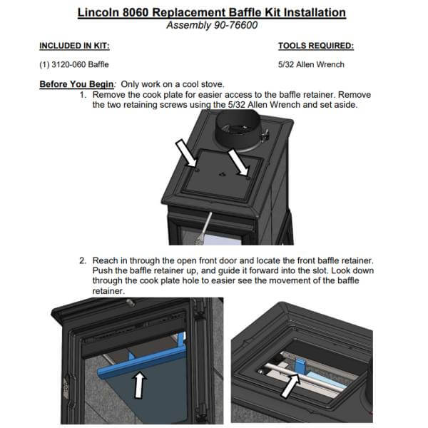 Hearthstone Replacement Baffle Kit - Lincoln 8060 (90-76600) | Woodchimney.com