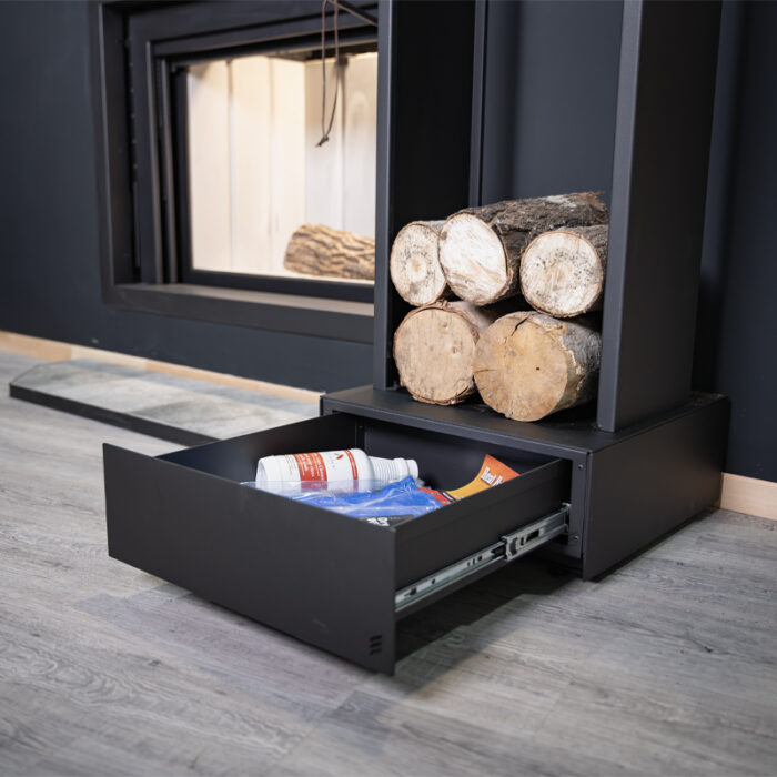 Essik Log Rack with Sliding Drawer | Woodchimney.com